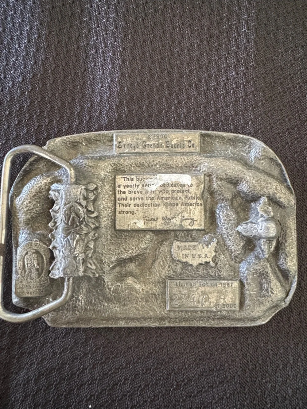 Silver Law Enforcement Themed Belt Buckle - Decorative Detail